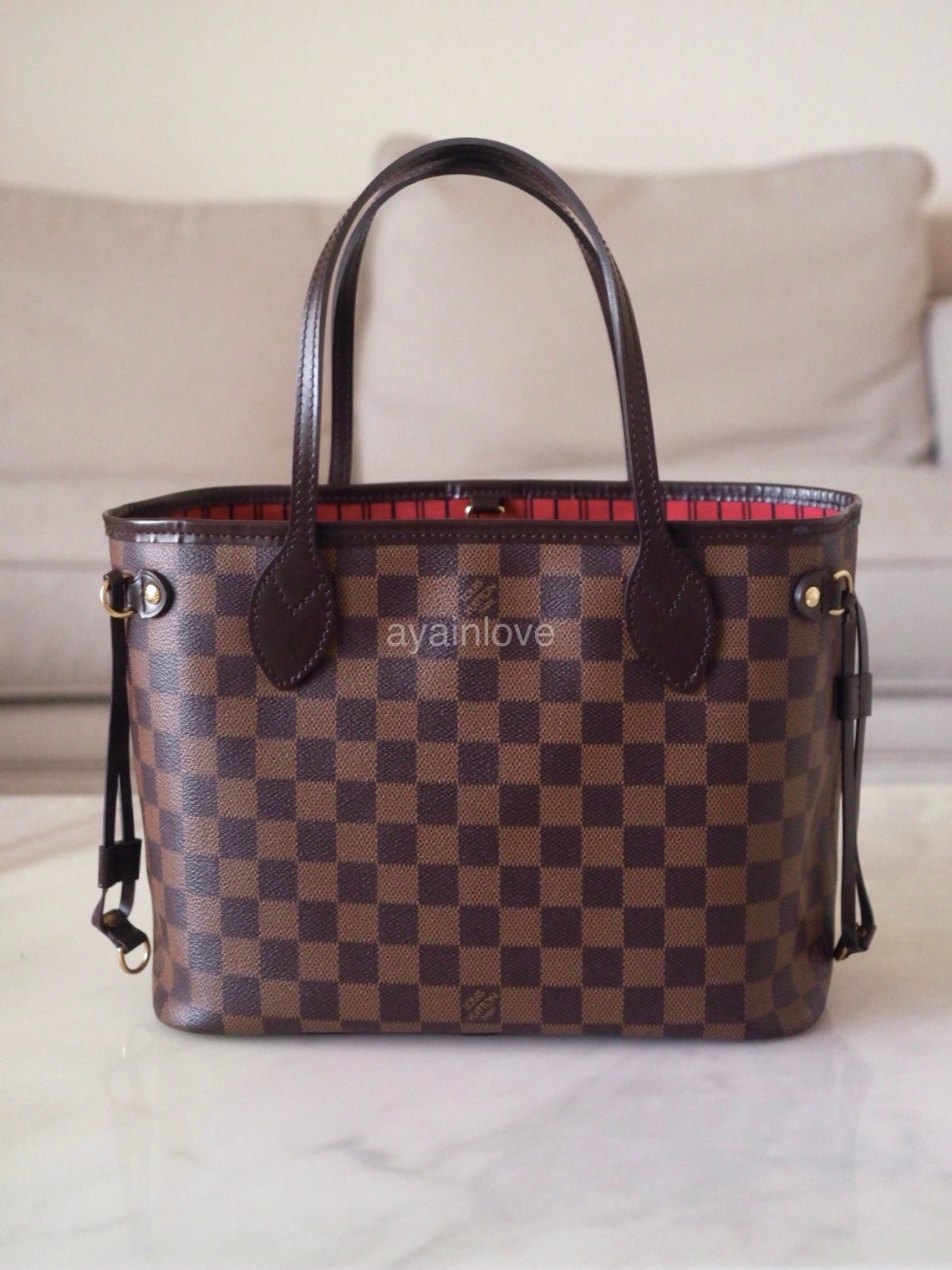 LOUIS VUITTON Neverfull PM Damier Ebene Gold Hardware