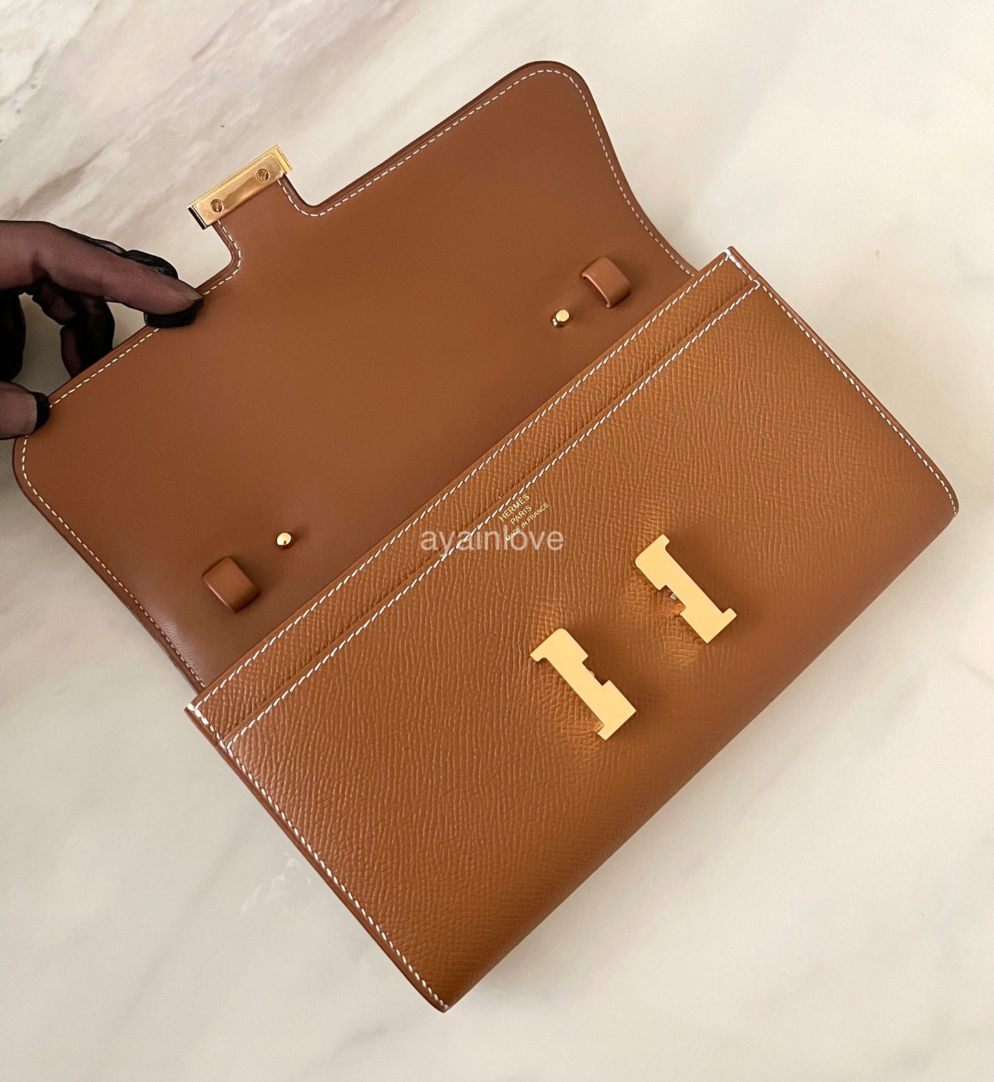 HERMES Constance To Go 18 CTG Clutch Gold Epsom Gold Hardware Z Stamp