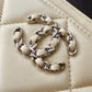 CHANEL 23S Light Yellow Lamb Skin 19 Flat Card Holder Silver Hardware