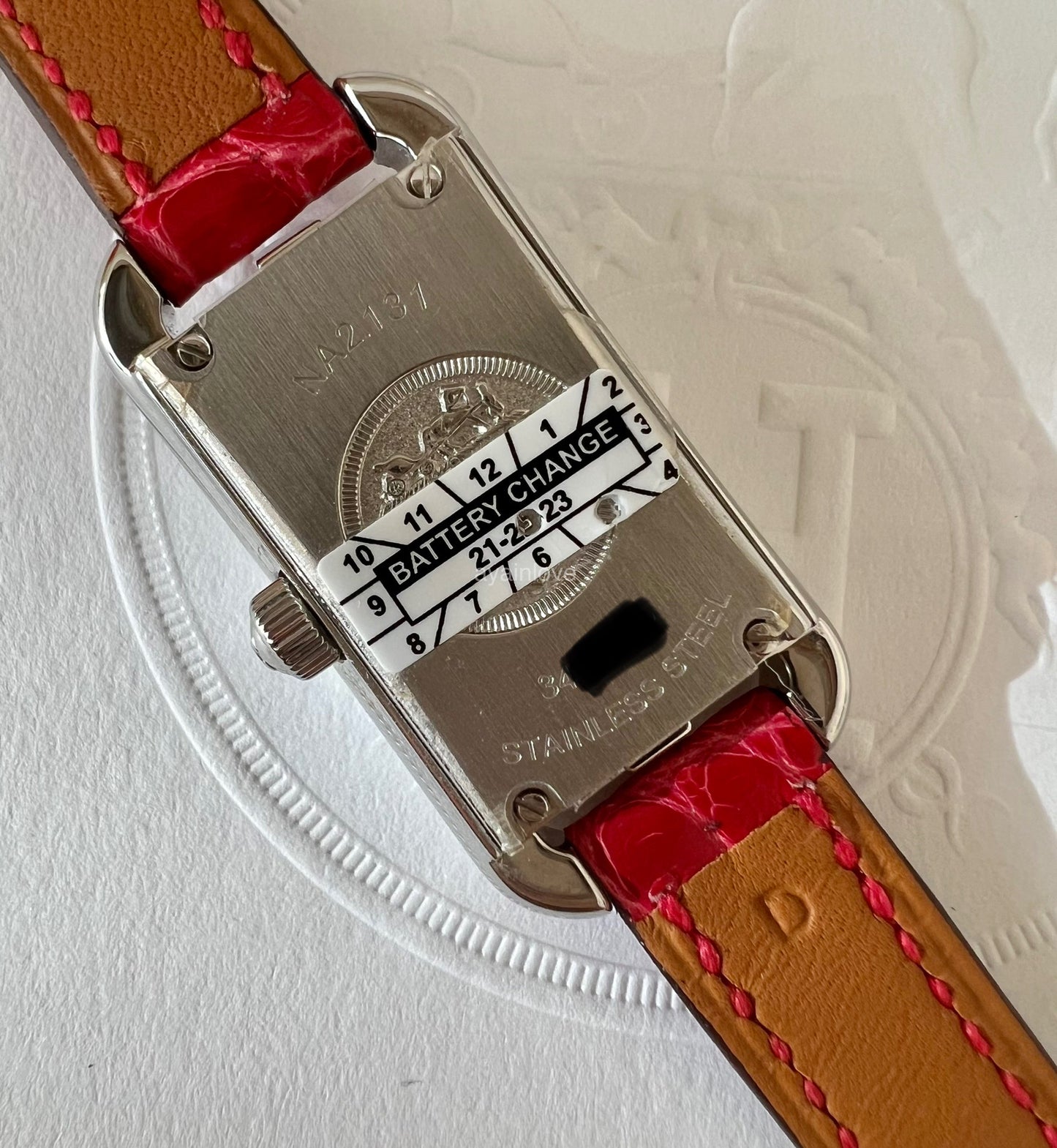 HERMES Nantucket 0.3ct Diamonds Watch Small 29mm Alligator Rogue Red Strap