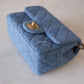 CHANEL 22C Blue Denim Pearl Crush Square Mini Flap Bag Gold Hardware