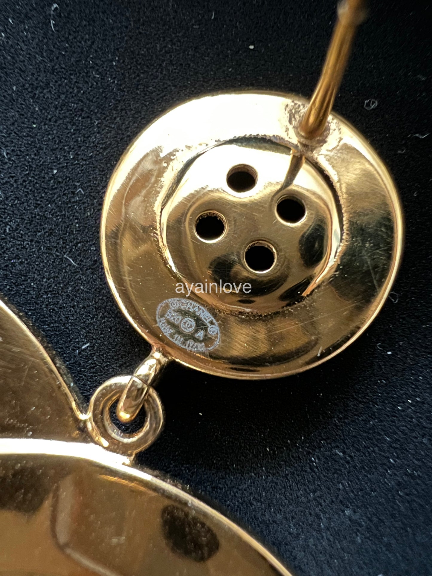 CHANEL 20A CC Paris Button Large Drop Earrings Gold Hardware