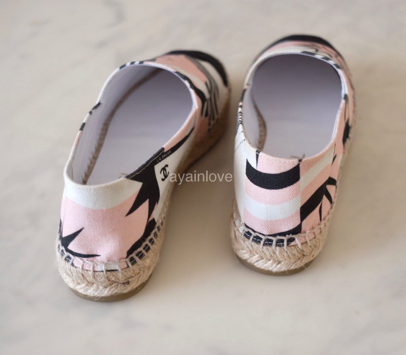 CHANEL 19C Star Pink White Canvas Espadrilles Shoes Size 37 EU