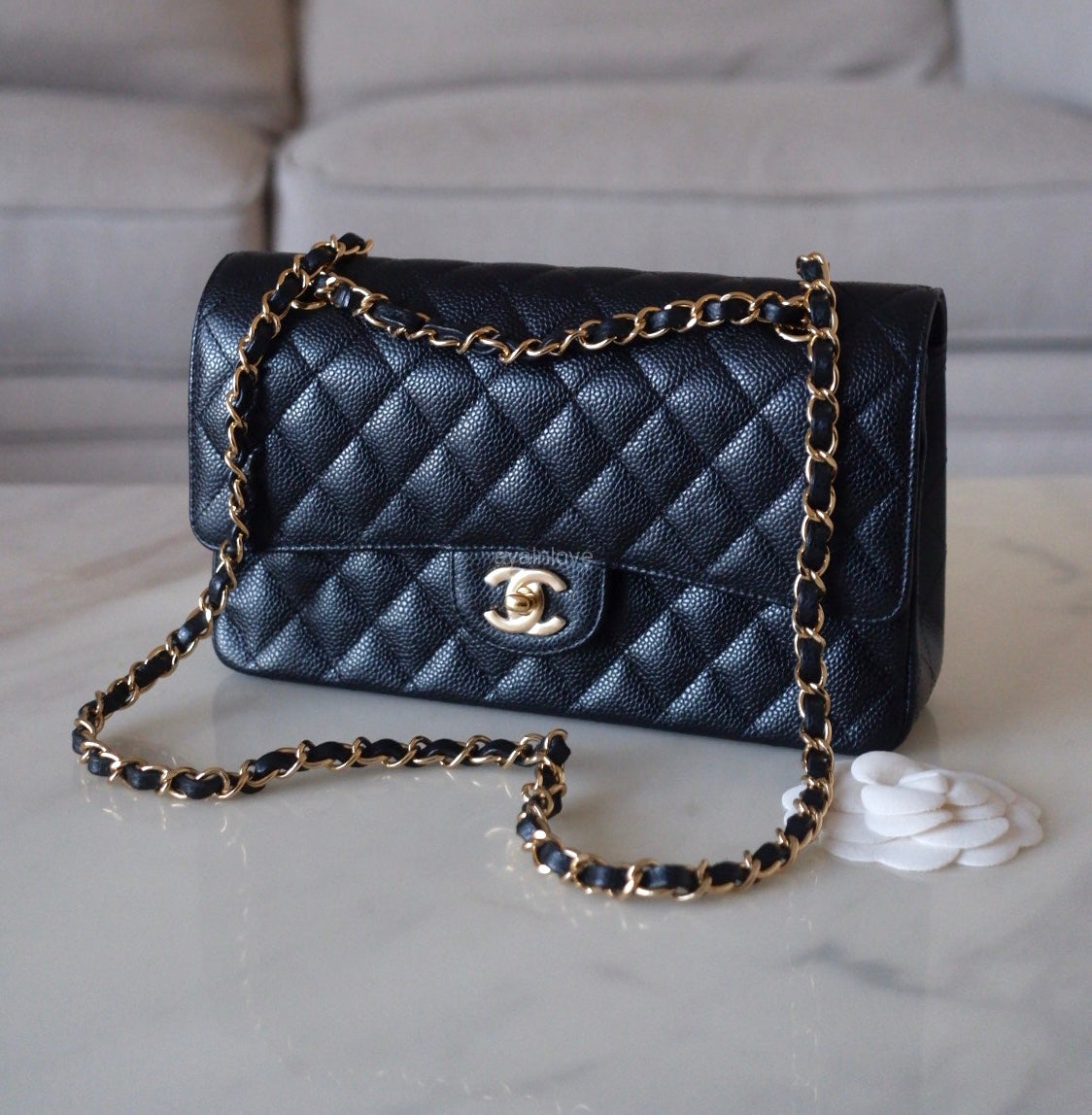 CHANEL Black Caviar Medium/Large Classic Flap Gold Hardware