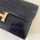 HERMES Constance Blue Indigo Bicolor Verso Shiny Alligator Long Wallet To Go Rose Gold Hardware