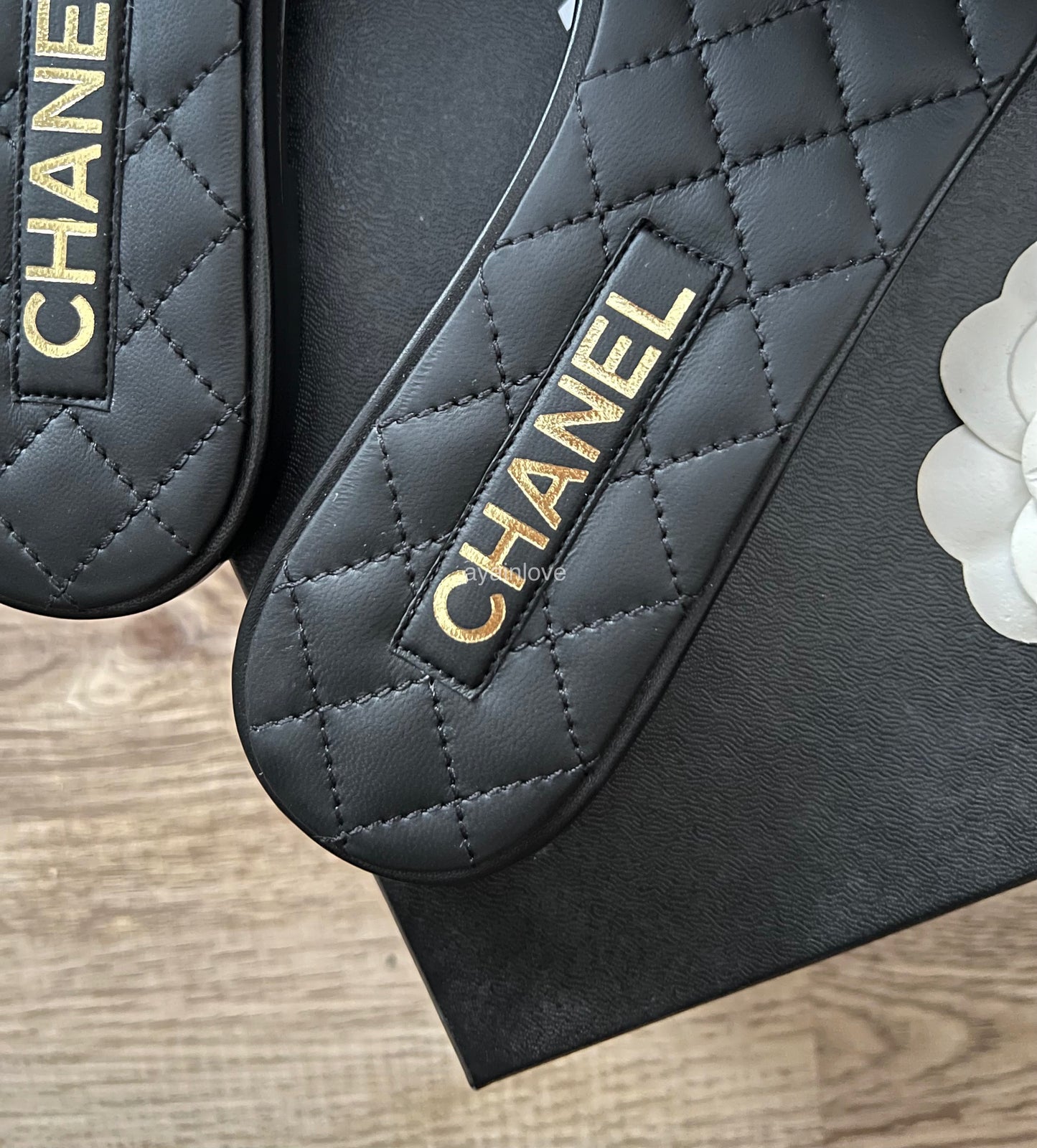 CHANEL Black Gold CC Turnlock Quilted Slides Mules Sandals Size 38.5 EU