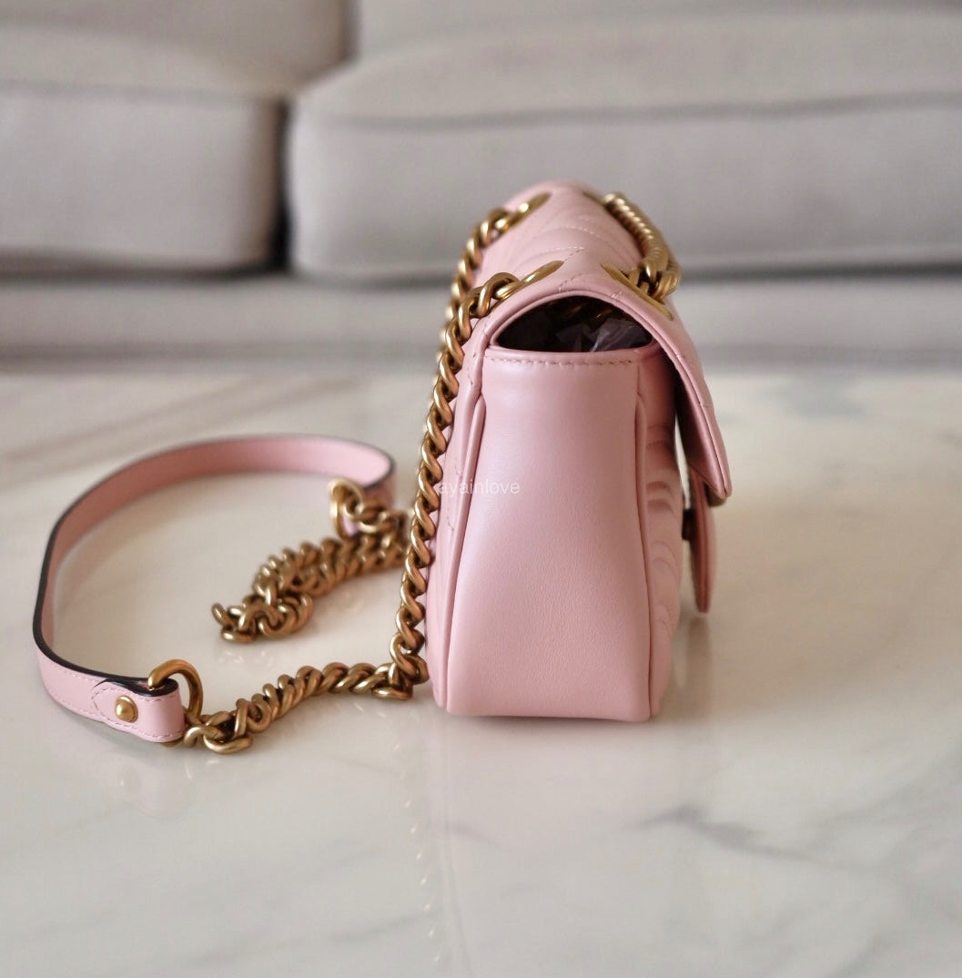 Gucci GG Marmont Mini Matelassé Pink Leather Shoulder Bag