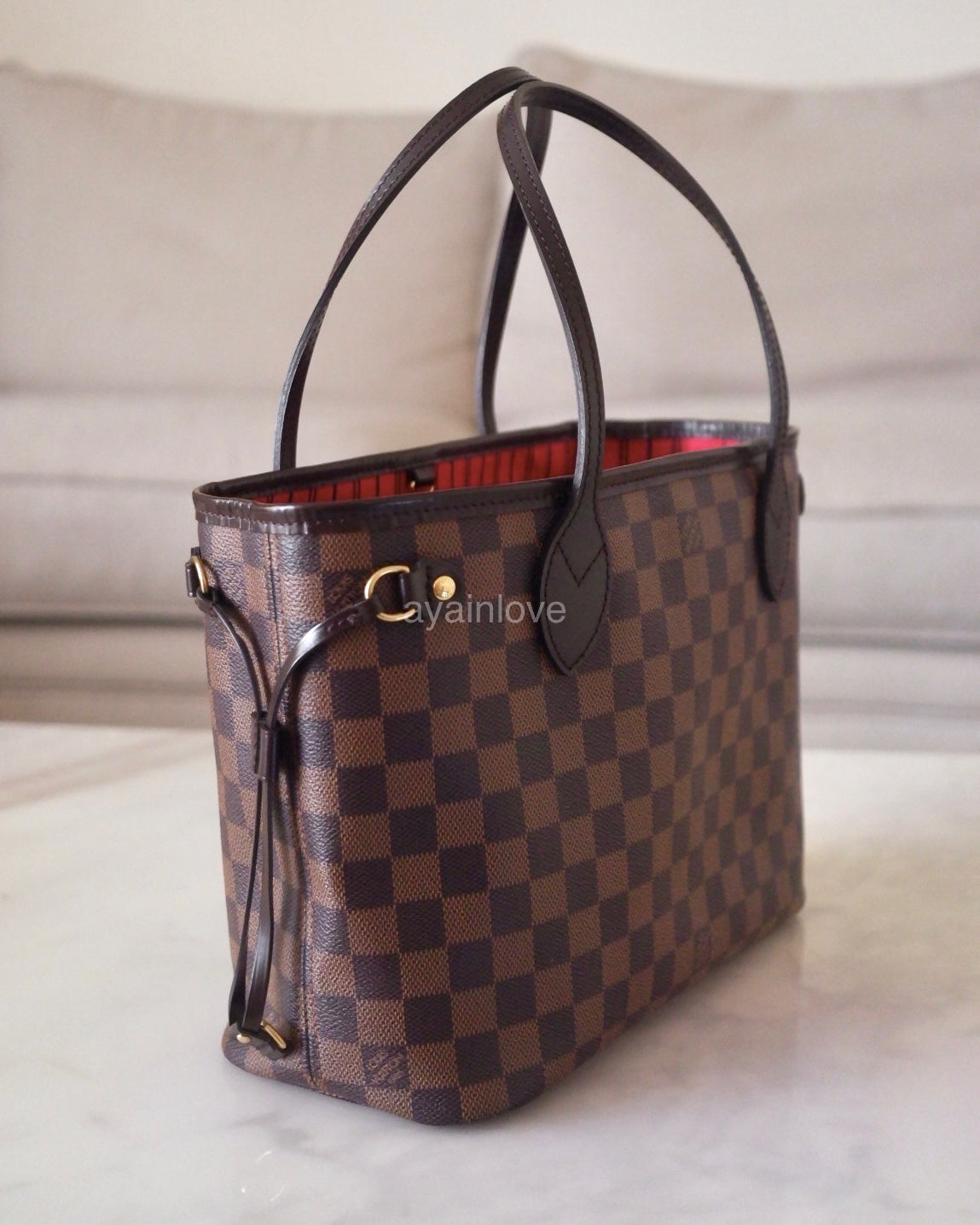 LOUIS VUITTON Neverfull PM Damier Ebene Gold Hardware