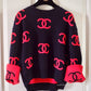 CHANEL 21P Cashmere Navy Blue Pink CC Logo Sweater Pullover Knitwear Size 42FR