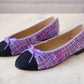 CHANEL CC Purple Multicolour Tweed Ballet Shoes Size 38 EU