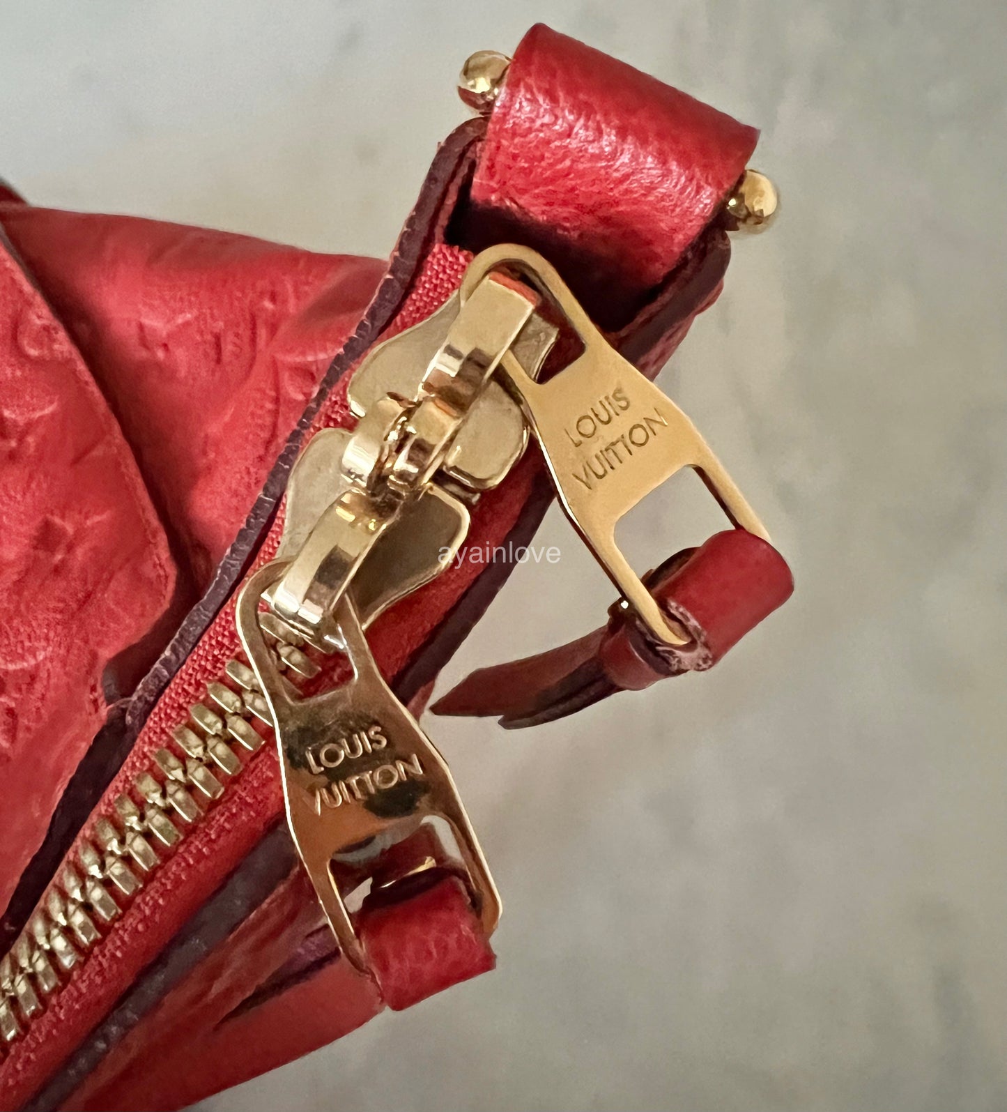 LOUIS VUITTON Lumineuse Red Orient Monogram Empreinte PM Satchel Gold Hardware