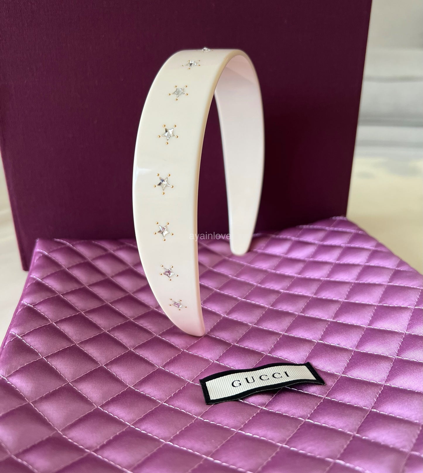 GUCCI Star Crystal Interlocking G White Resin Headband