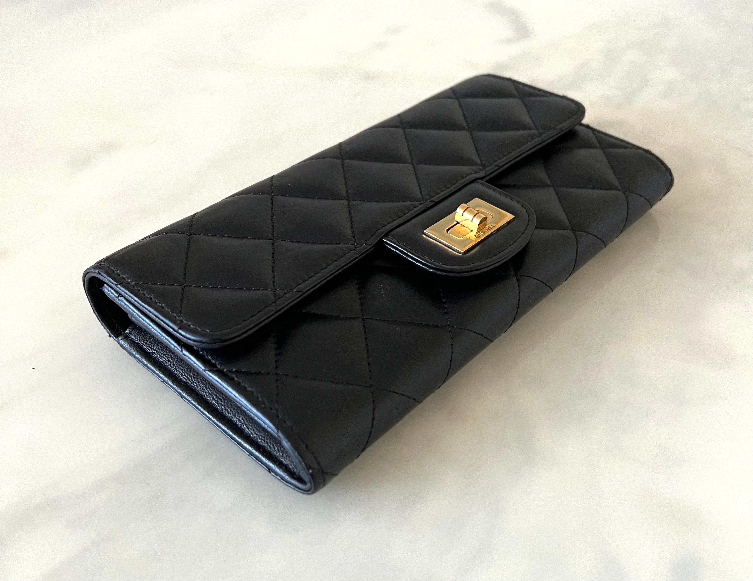 CHANEL Classic Black Calfskin Reissue 2.55 Long Clutch Flap Wallet Gold Hardware