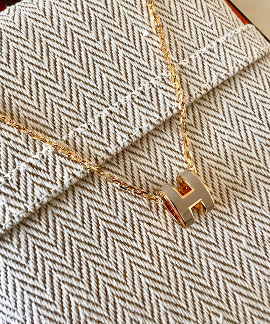 HERMES Mini H Pop Marron Glace Necklace Yellow Gold Hardware