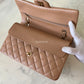 CHANEL 18S Pearly Dark Beige Caviar Medium/Large Classic Flap Light Gold Hardware