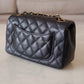 CHANEL 17B Black Caviar (Burgundy Interior) Quilted Classic Rectangular Mini Light Gold Hardware