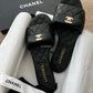 CHANEL Black Gold CC Turnlock Quilted Slides Mules Sandals Size 38.5 EU