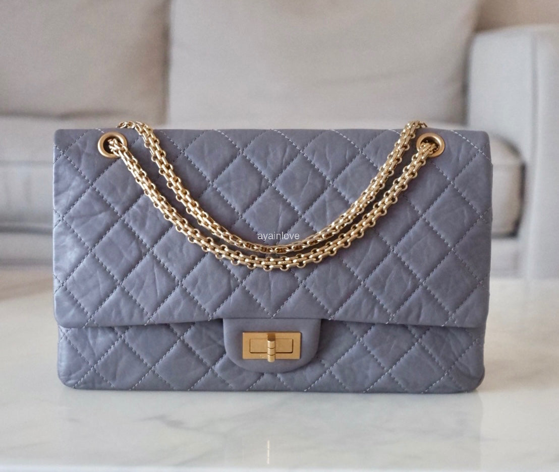 CHANEL Grey Calfskin 2.55 Reissue 227 Flap Bag Brushed Gold Hardware 14 Series