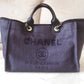 CHANEL Navy Blue Canvas Deauville Medium Tote Bag 2020 Light Gold Hardware