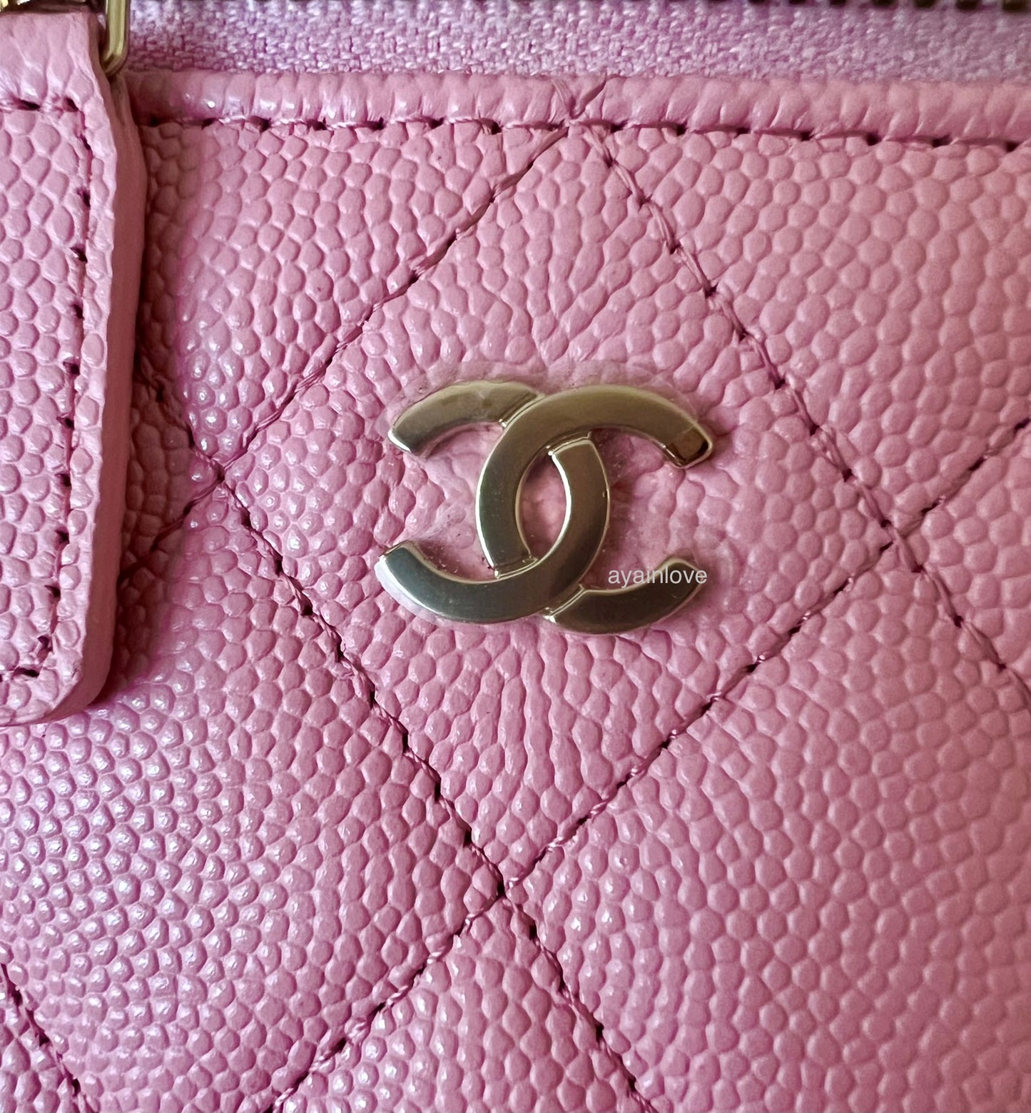 CHANEL 22C Pink Caviar Classic Rectangular Vanity On Chain Light Gold Hardware