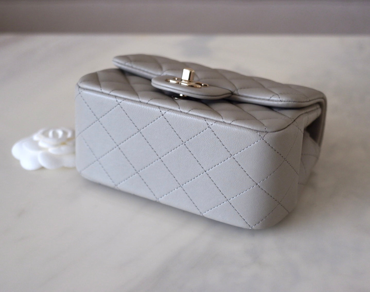 Brand new CHANEL Classic Mini Flap Bag 22C Light Gray Handbag Lamb Skin  Leather