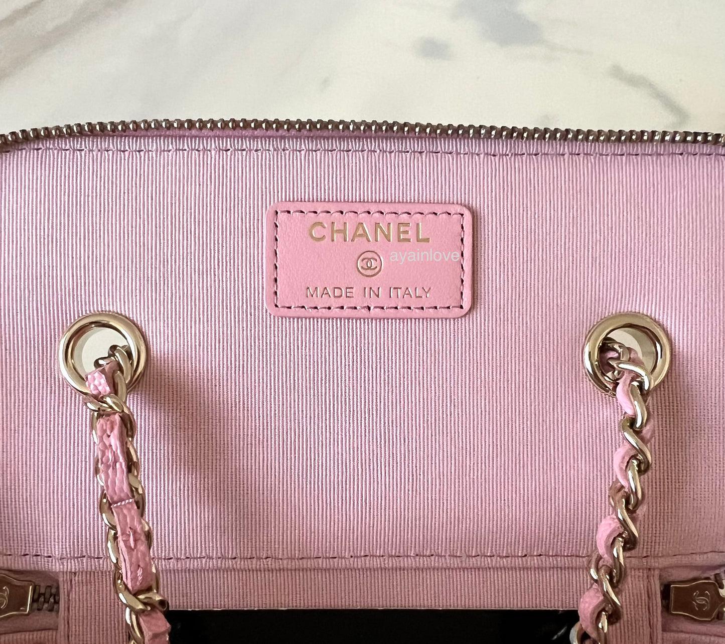 CHANEL 22C Pink Caviar Classic Rectangular Vanity On Chain Light Gold Hardware