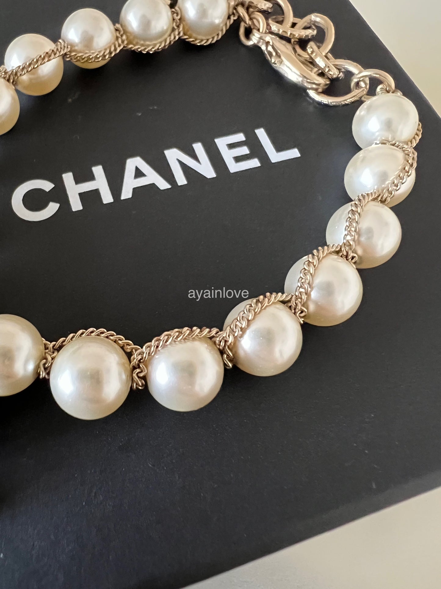 CHANEL 19C Pearl CC Bracelet Light Gold Hardware