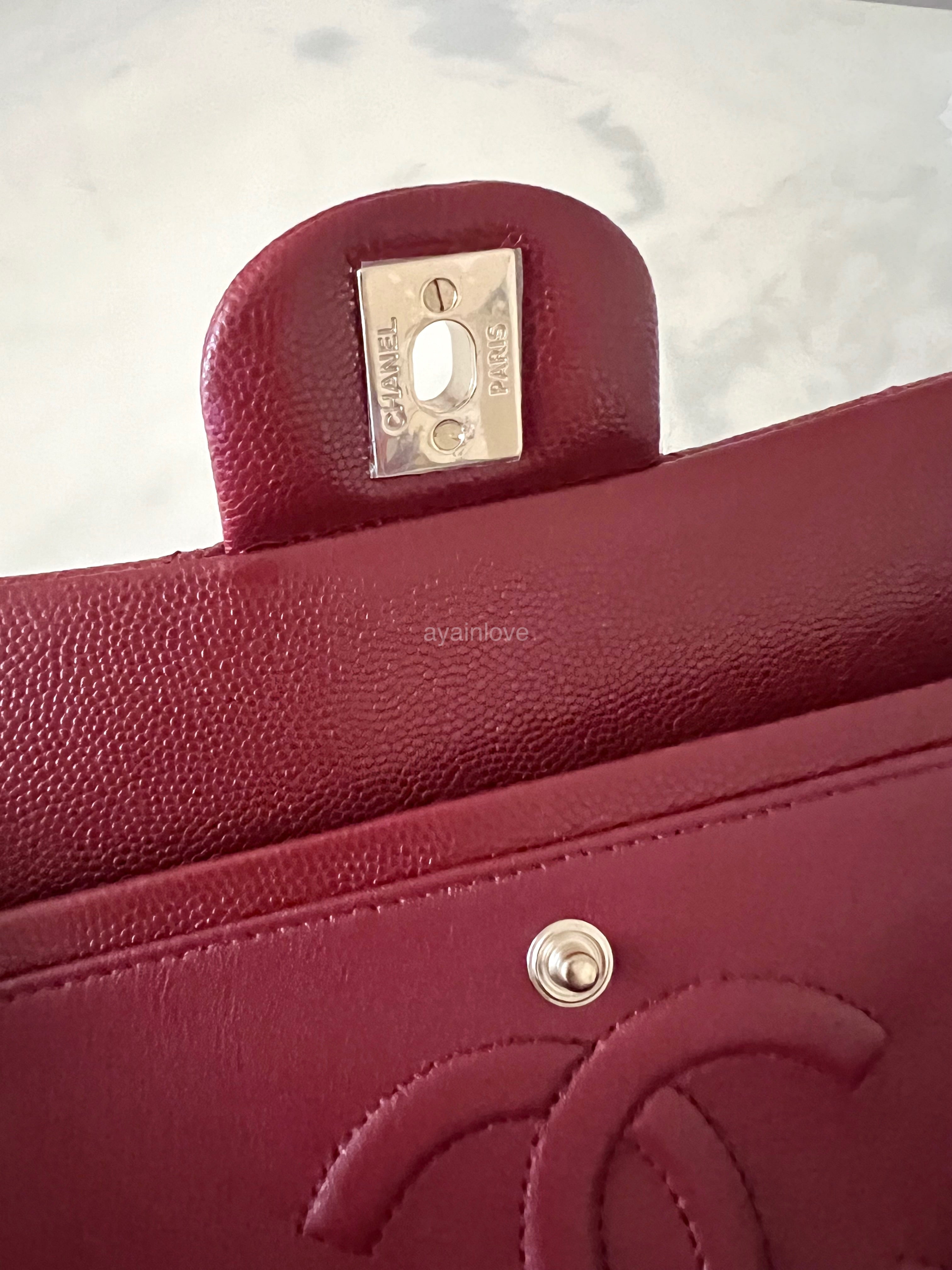 CHANEL 19B Burgundy Caviar Medium Large Classic Flap Light Gold