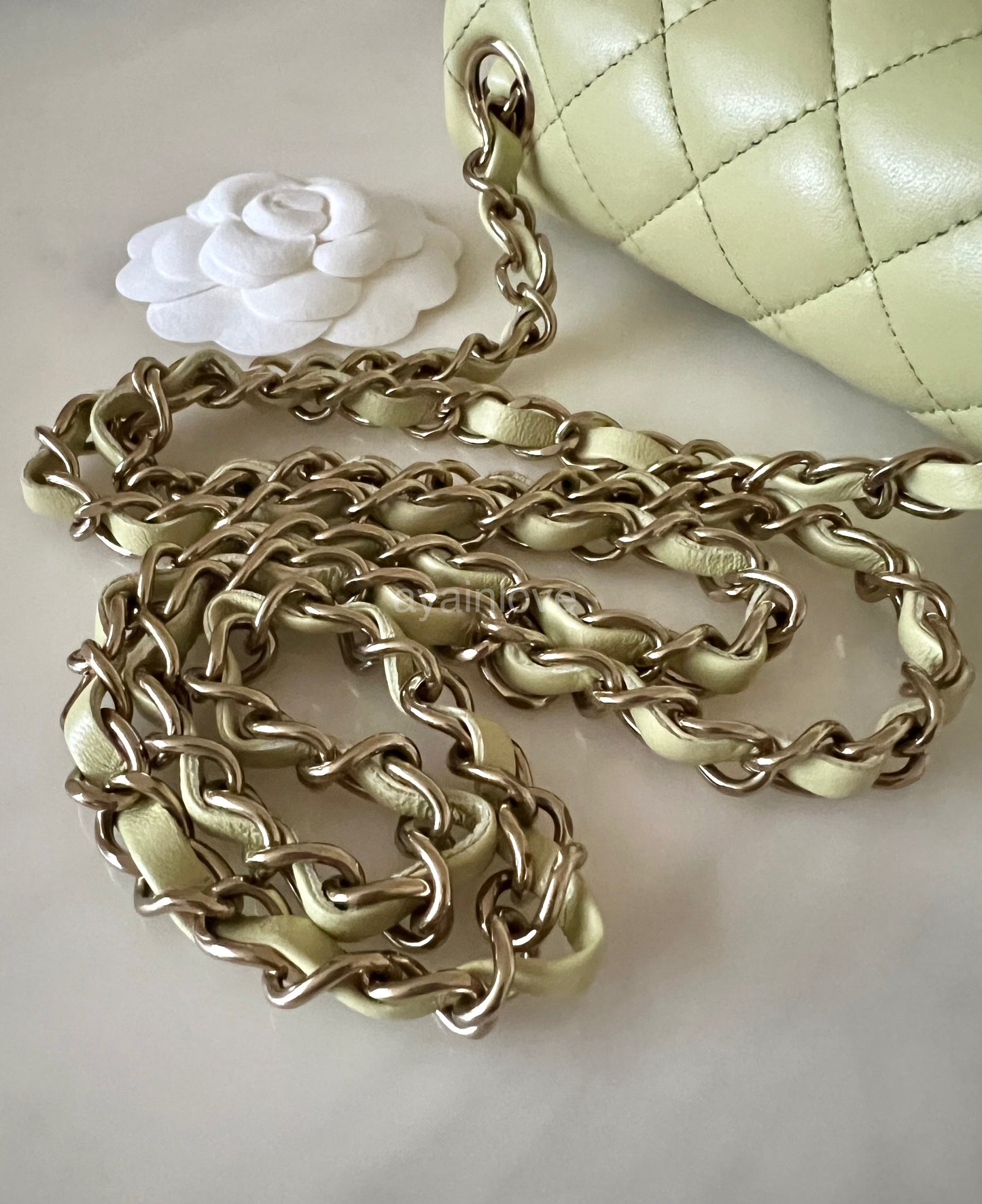 CHANEL 23C Light Green Microchipped Classic Quilted Square Mini Flap Bag Light Gold Hardware