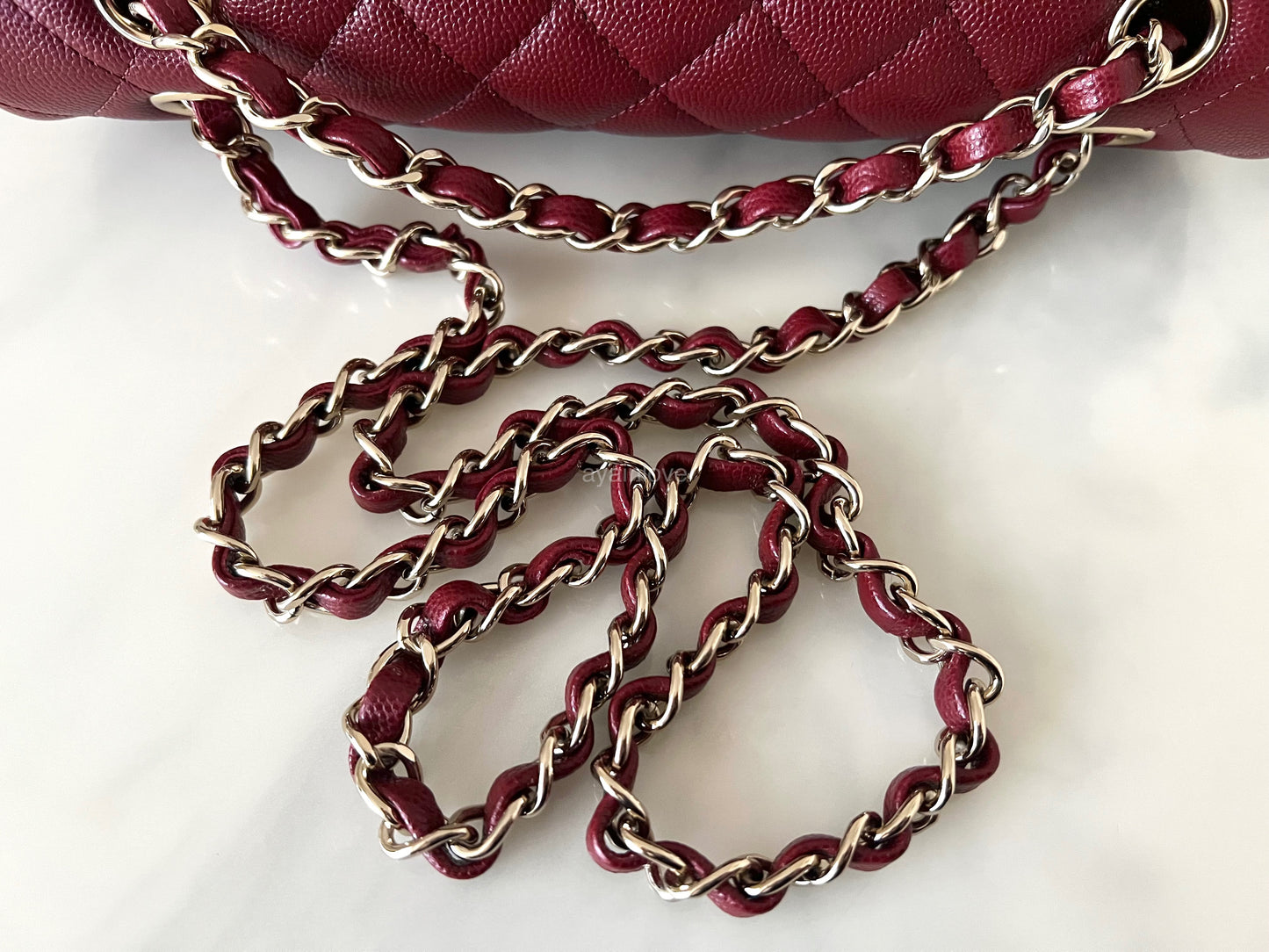 CHANEL 19B Burgundy Caviar Medium/Large Classic Flap Light Gold Hardware