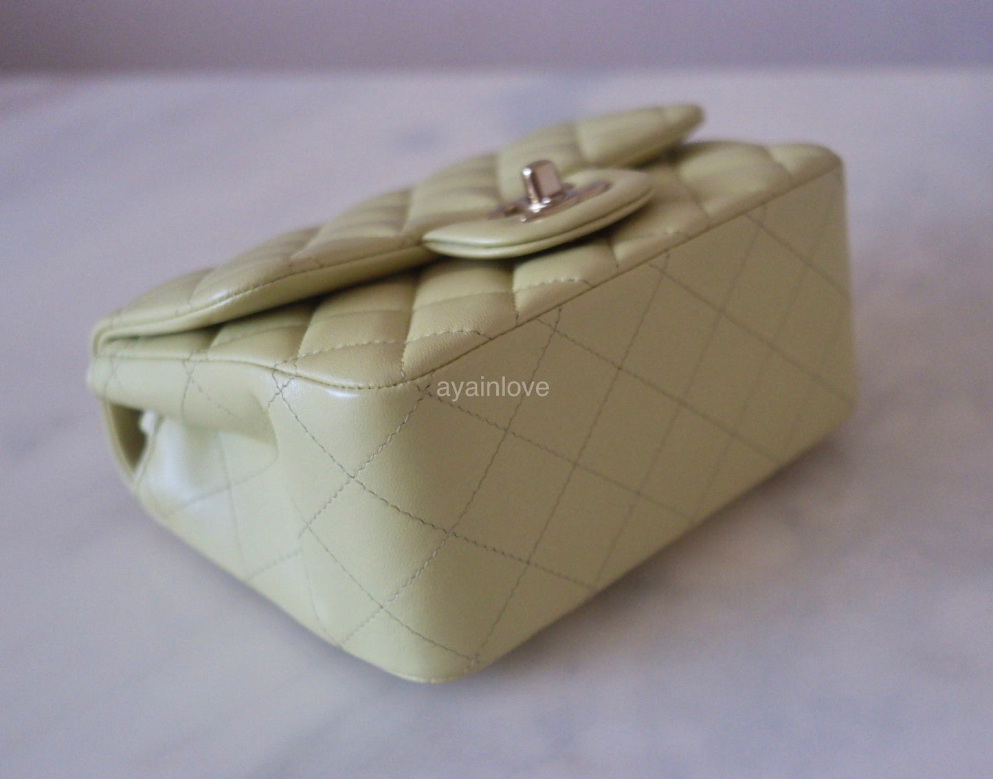 CHANEL 23C Light Green Microchipped Classic Quilted Square Mini Flap Bag Light Gold Hardware