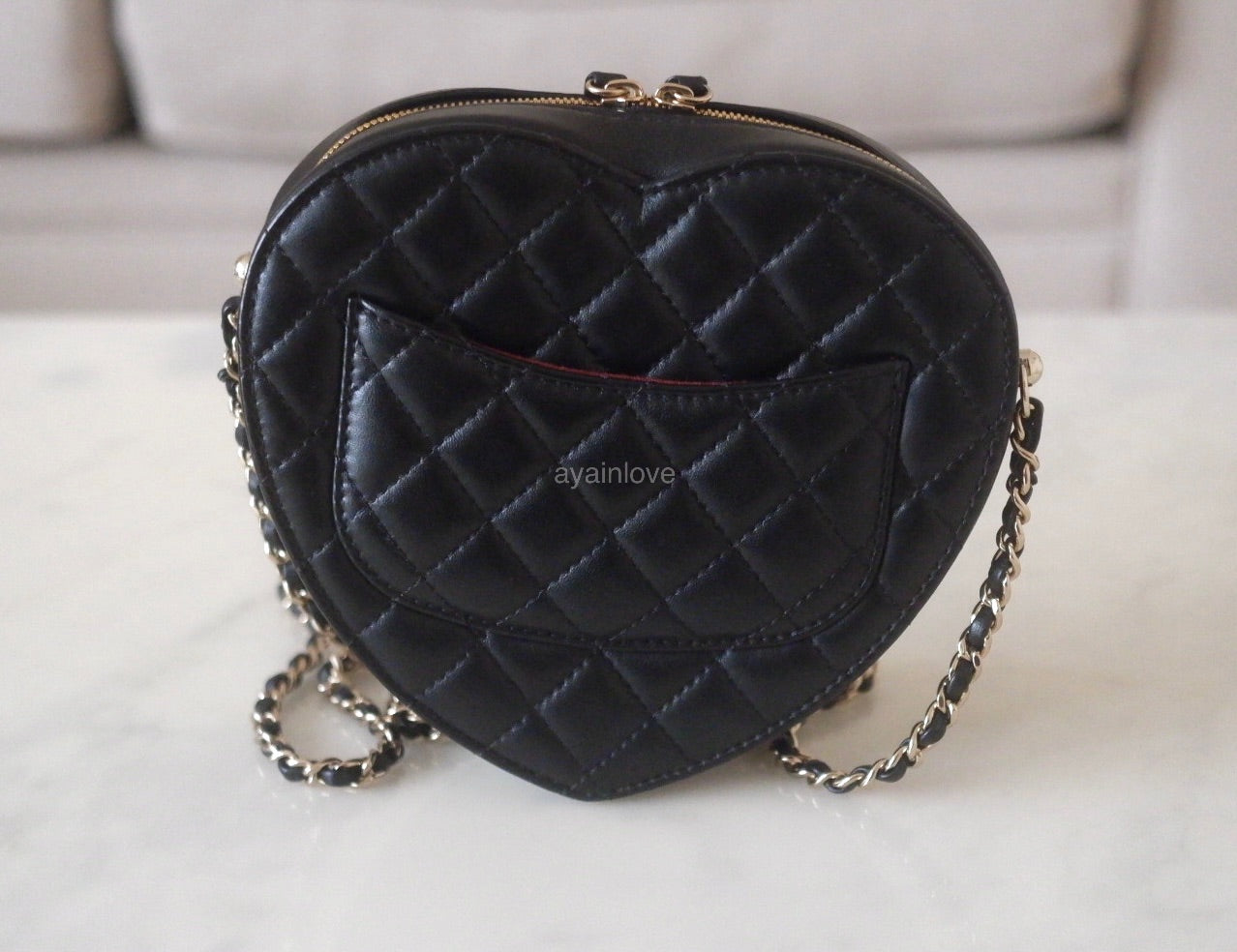 CHANEL 22S Black Large Heart Bag CC in Love Light Gold Hardware