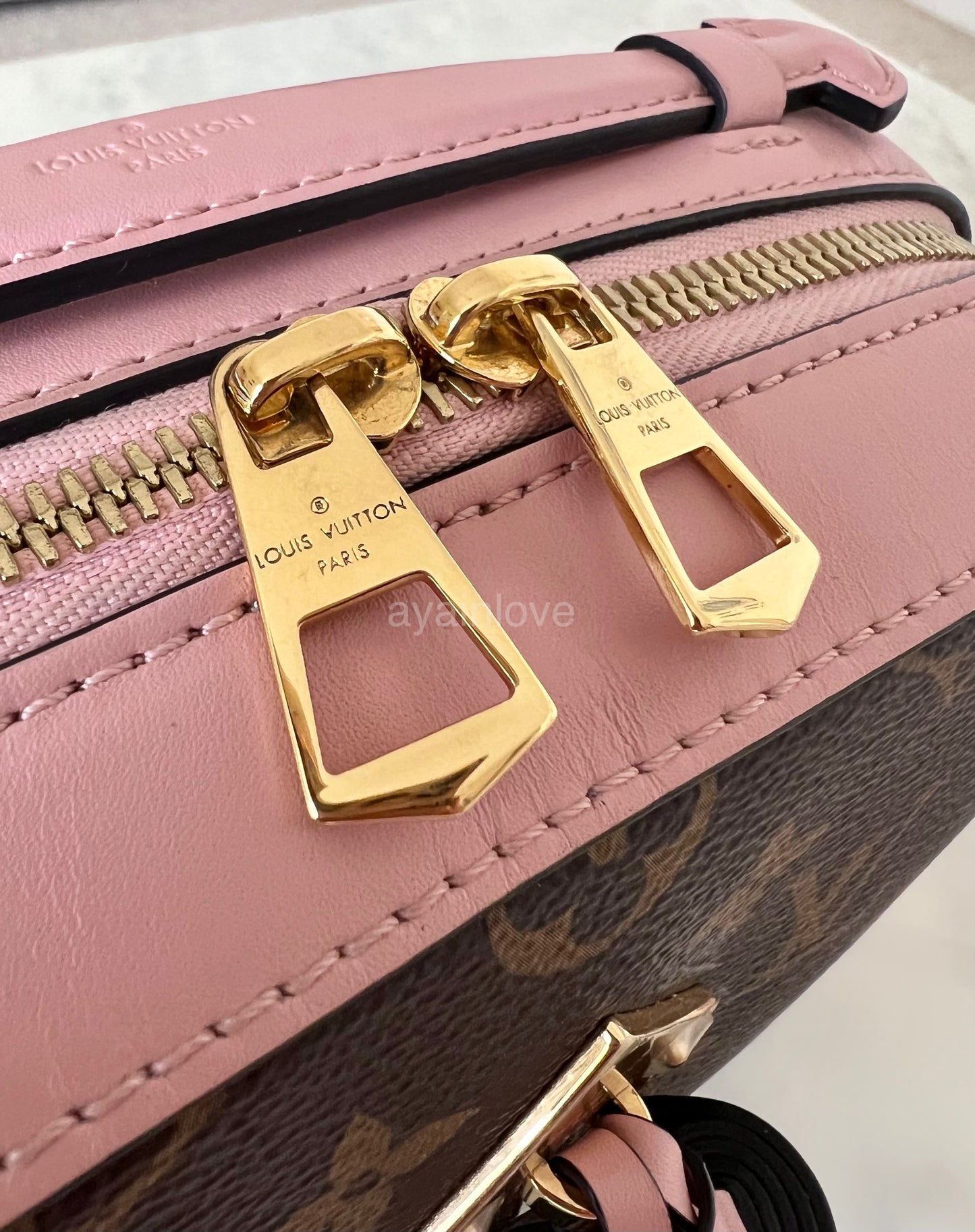 LOUIS VUITTON Saitonge Monogram Pink Rose Poudre Calf Skin Leather Gold Hardware