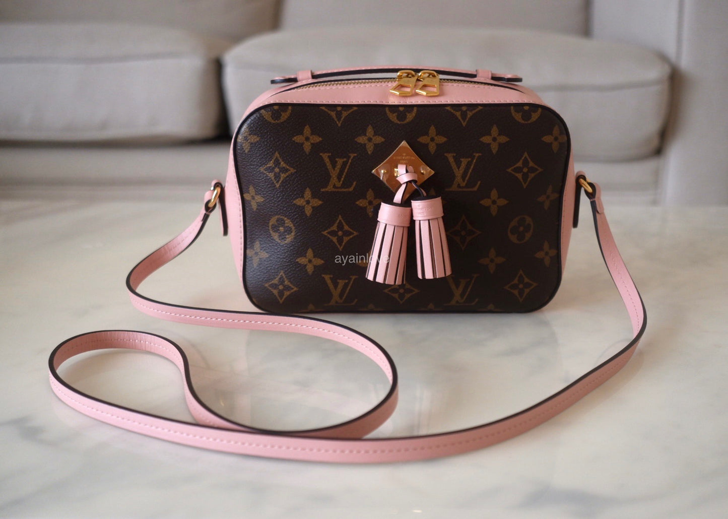 LOUIS VUITTON Saitonge Monogram Pink Rose Poudre Calf Skin Leather Gold Hardware