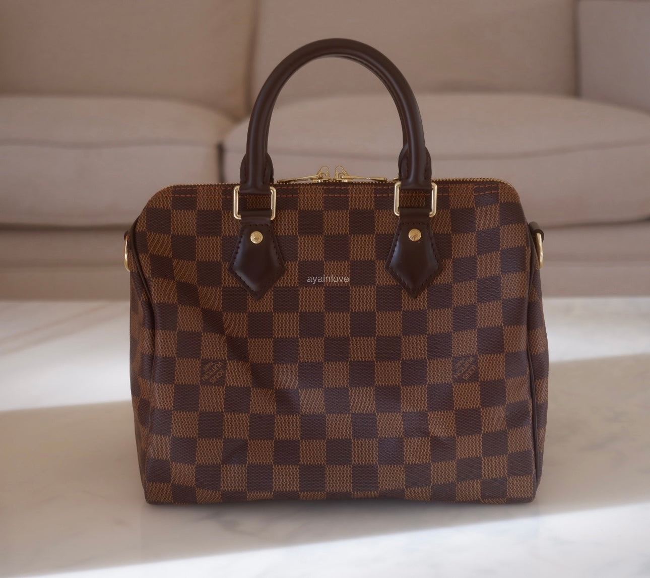 LOUIS VUITTON LV Speedy Bandouliere 25 Damier Ebene Gold Hardware