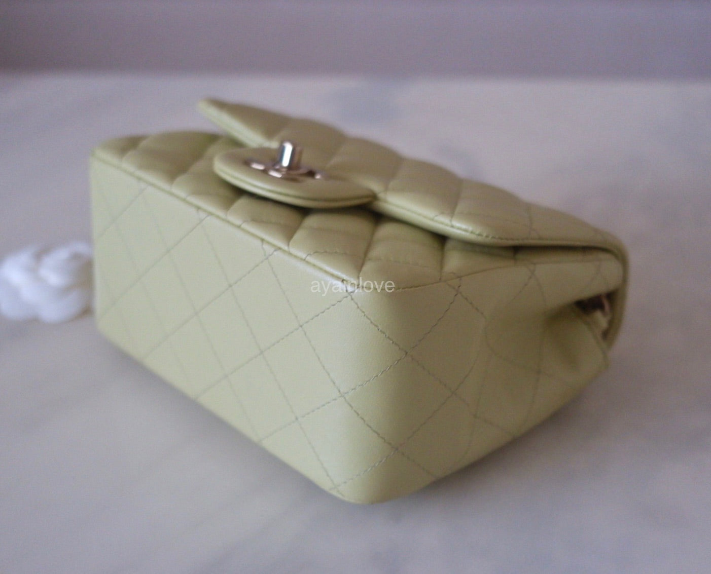 CHANEL 23C Light Green Microchipped Classic Quilted Square Mini Flap Bag Light Gold Hardware