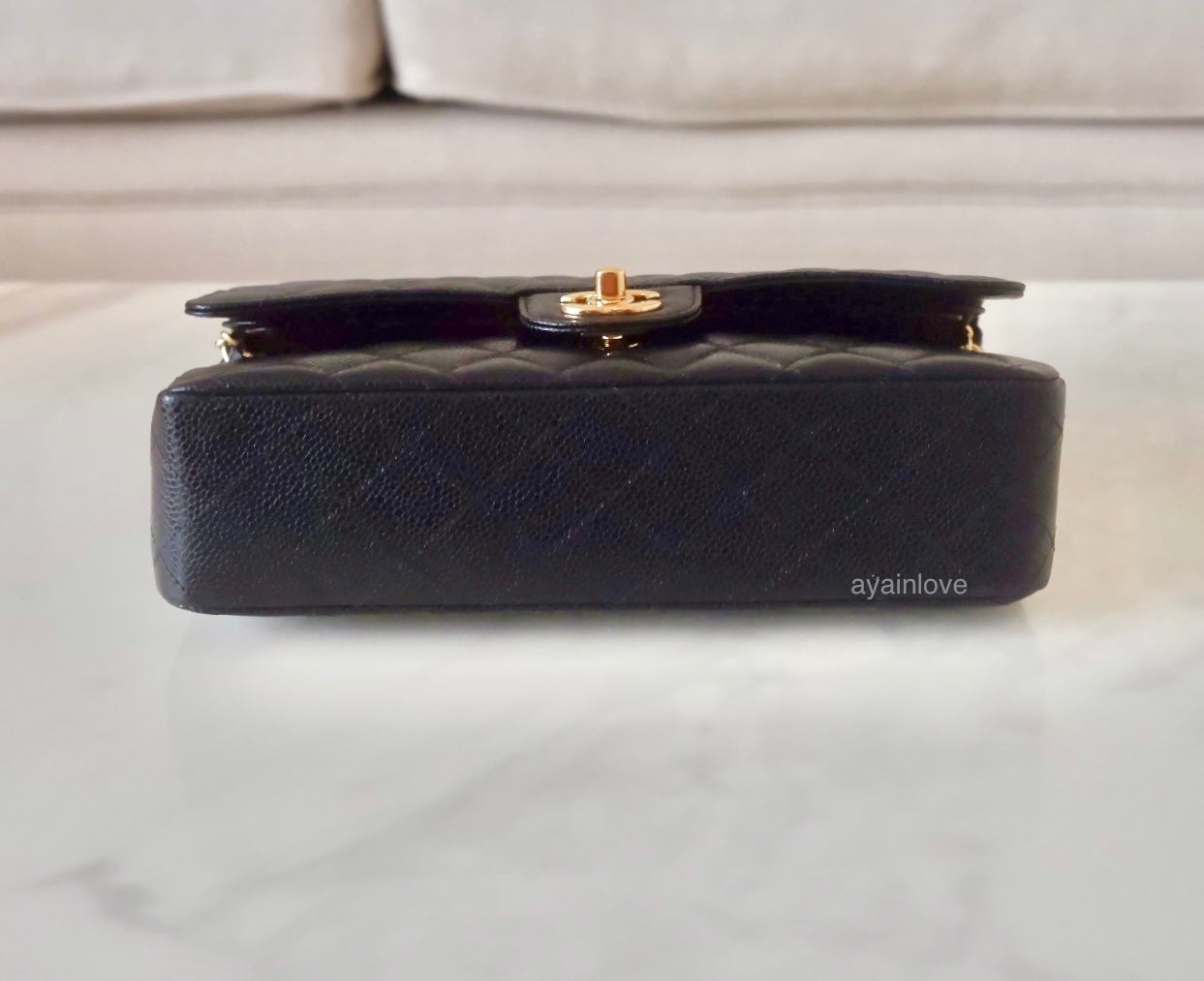 CHANEL Black Caviar Medium/Large Microchipped Classic Flap Bag Gold Hardware