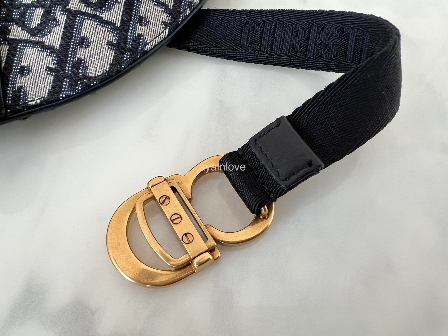 DIOR Saddle Blue Oblique Jacquard Belt Pouch Bag Gold Hardware