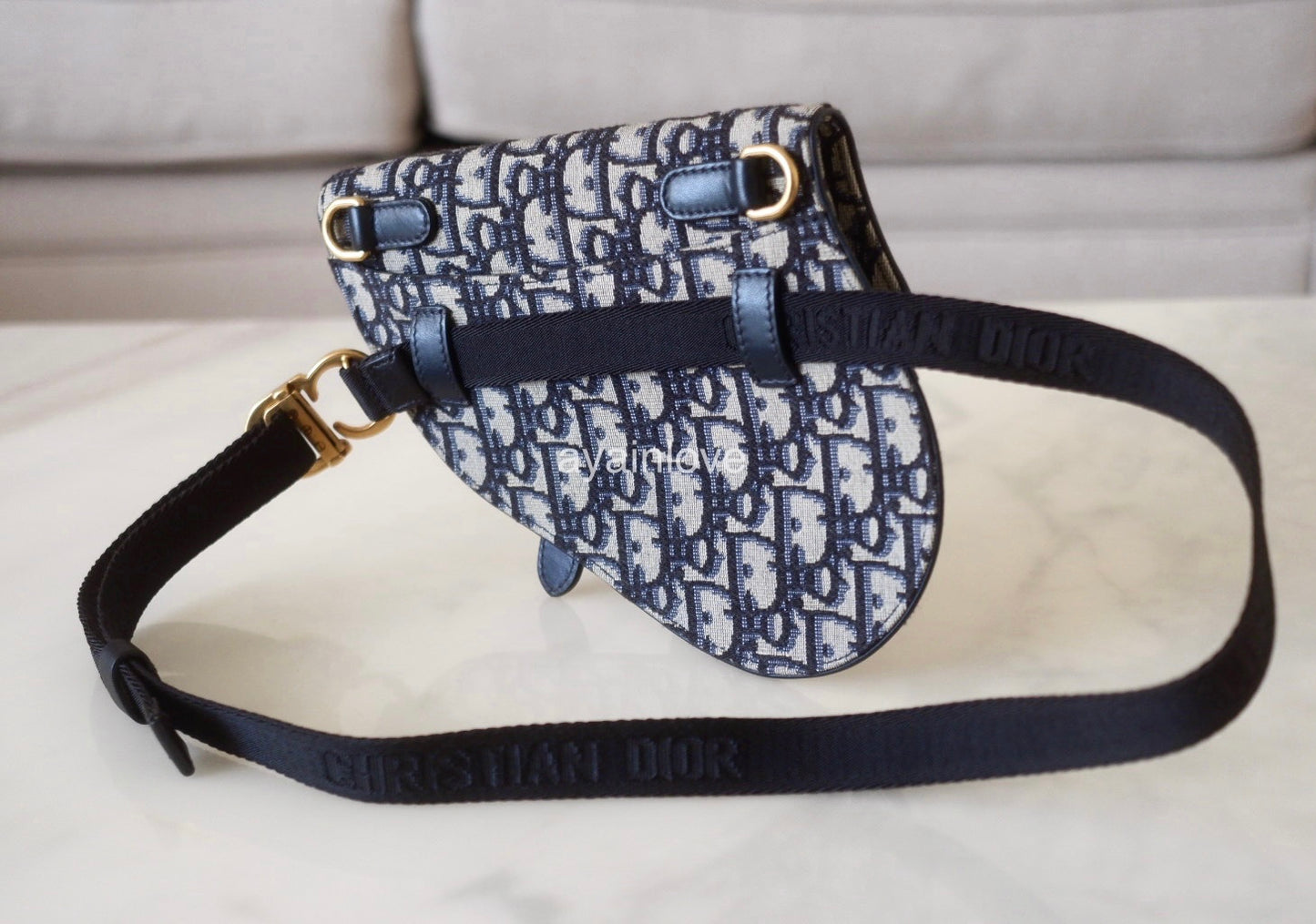 DIOR Saddle Blue Oblique Jacquard Belt Pouch Bag Gold Hardware