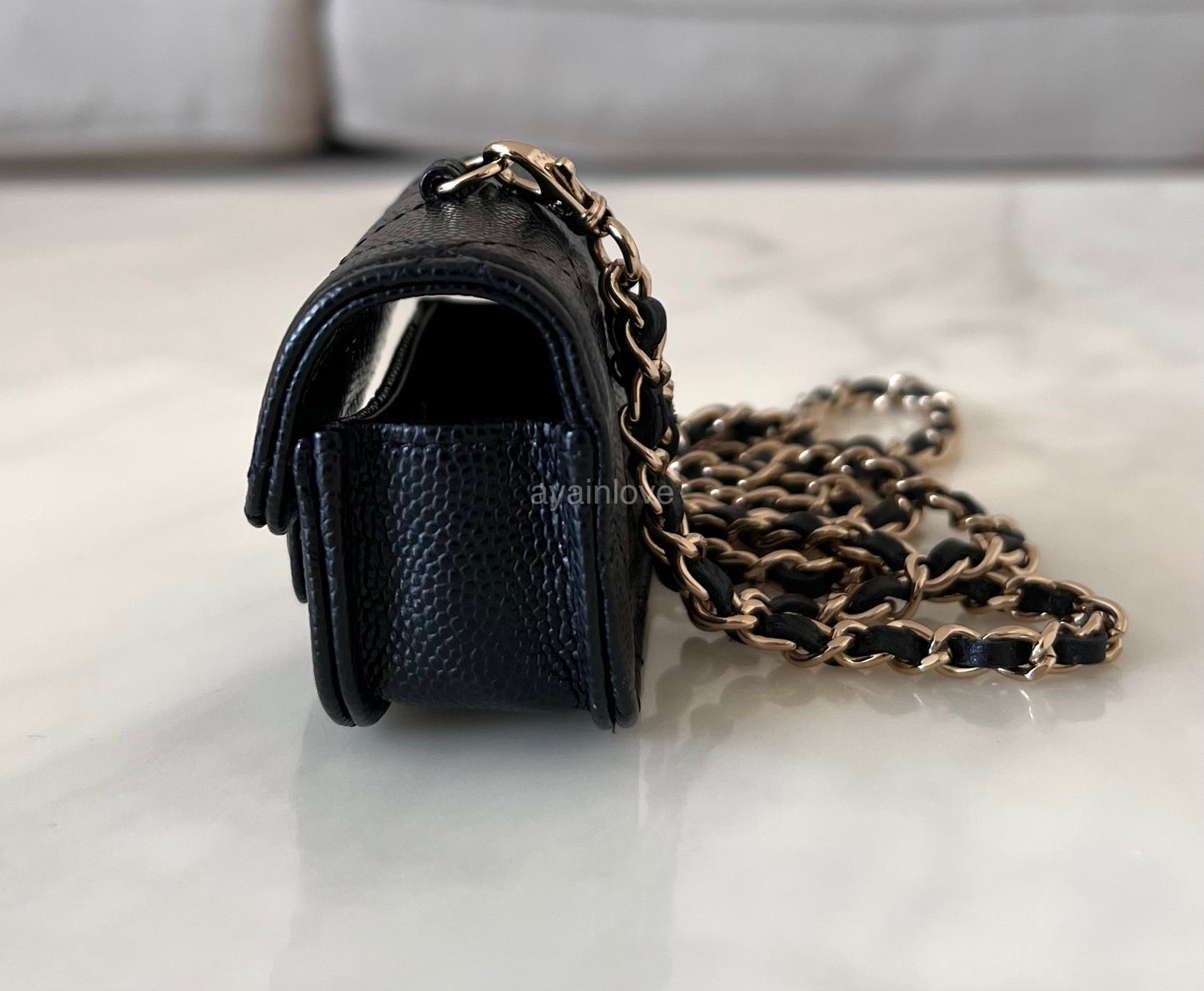 CHANEL Black Caviar AirPods Pro Case Quilted Flap Necklace Strap  Gold Hardware