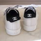 CHANEL White Leather Script CC Logo Weekend Sneakers Trainers Shoes Size 38 EU