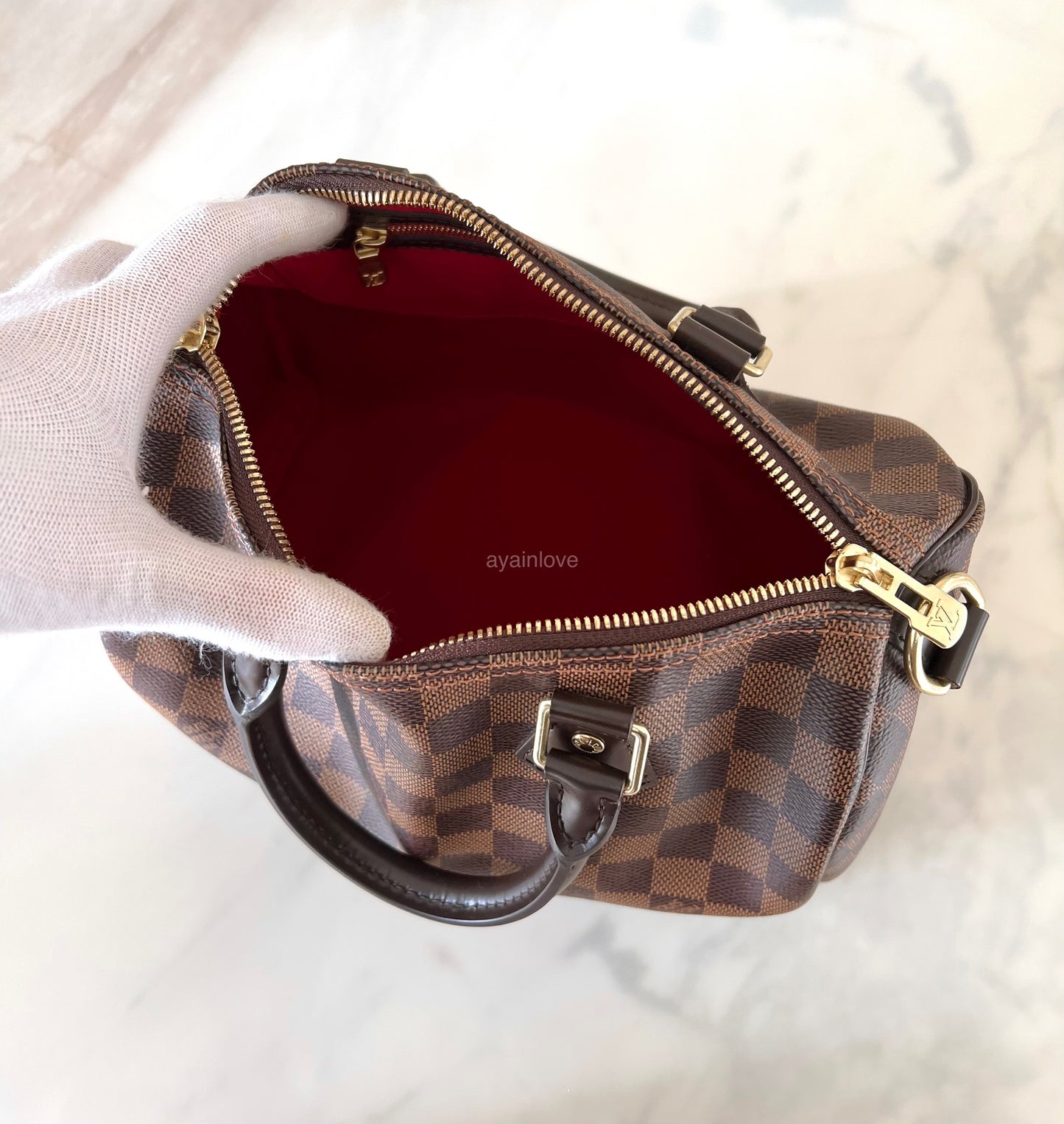 LOUIS VUITTON LV Speedy Bandouliere 25 Damier Ebene Gold Hardware