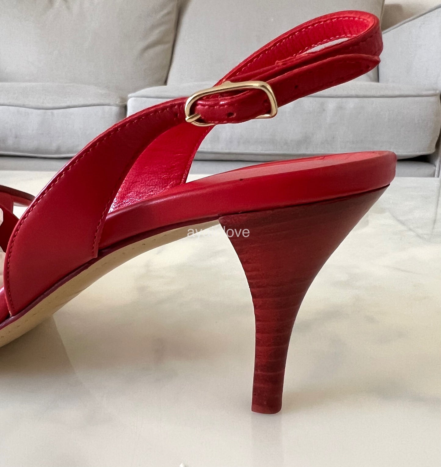 HERMES Premiere Red Rogue Shoes Heel Sandals Size 38