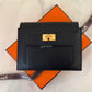 HERMES Kelly Pocket Compact Wallet Black Noir Madame Leather Gold Hardware