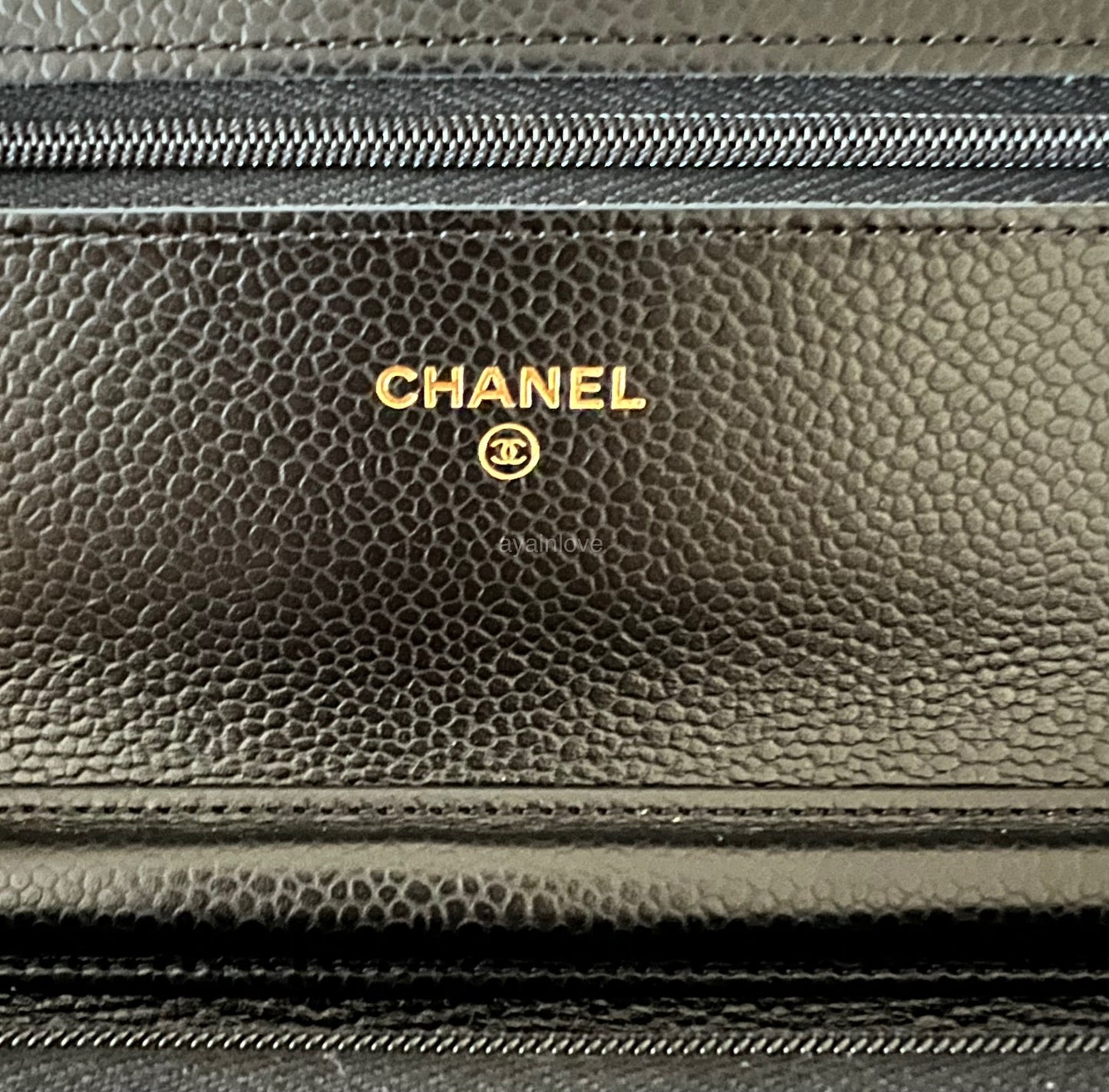 CHANEL Black Caviar Classic Wallet On Chain Gold Hardware