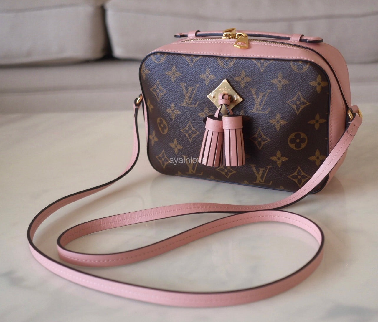 LOUIS VUITTON Saitonge Monogram Pink Rose Poudre Calf Skin Leather Gold Hardware