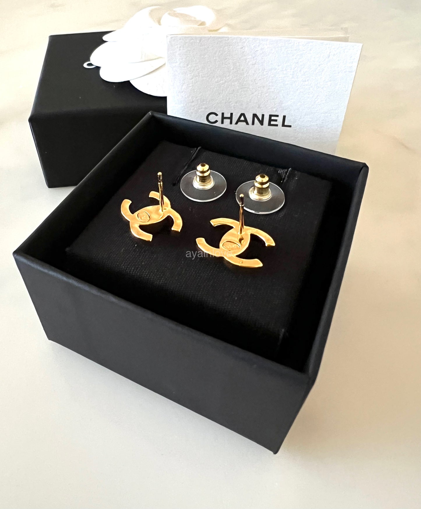 CHANEL 23C Gold Crystal CC Stud Earrings