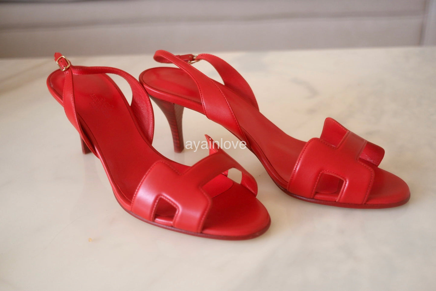 HERMES Premiere Red Rogue Shoes Heel Sandals Size 38