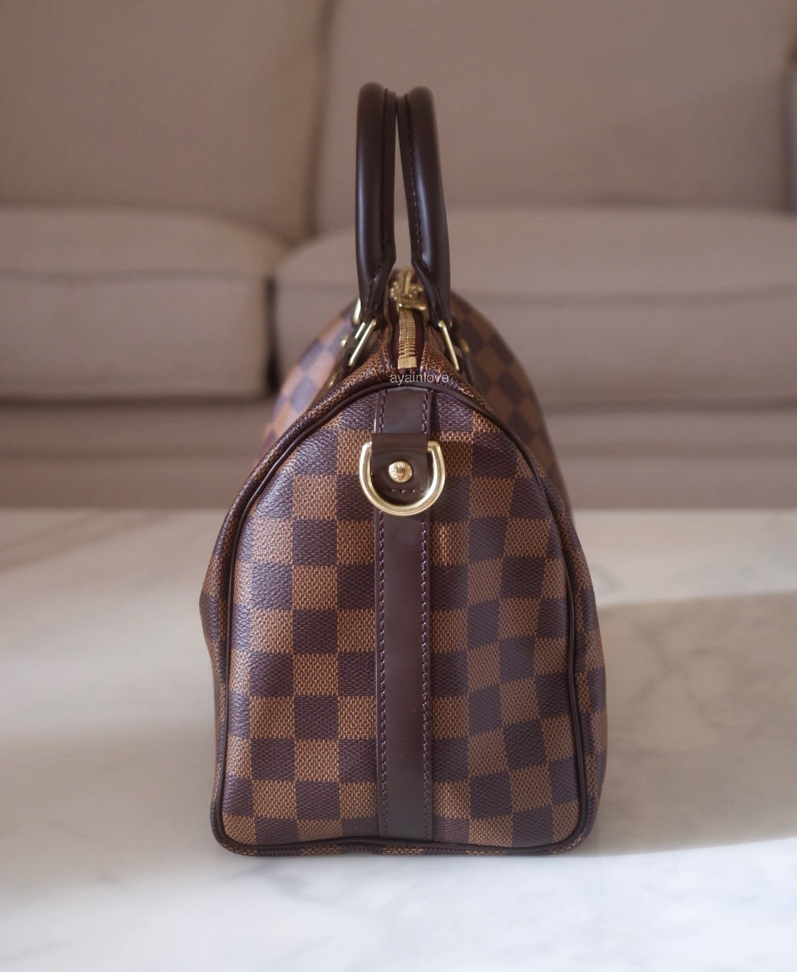 LOUIS VUITTON LV Speedy Bandouliere 25 Damier Ebene Gold Hardware