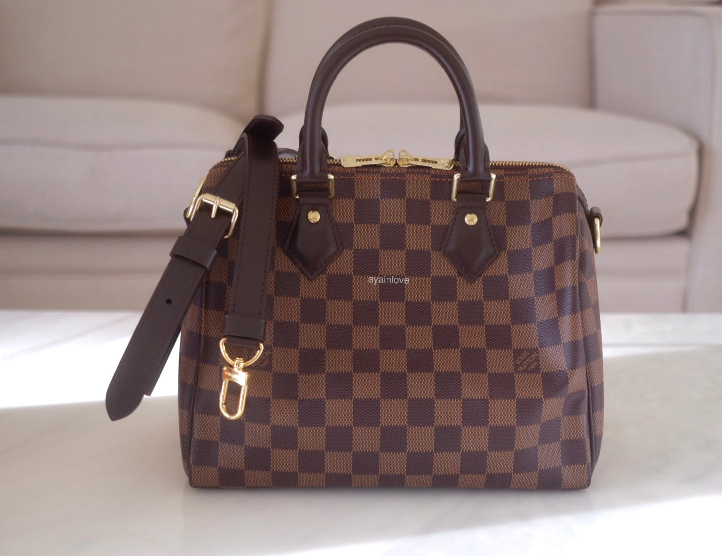 LOUIS VUITTON LV Speedy Bandouliere 25 Damier Ebene Gold Hardware